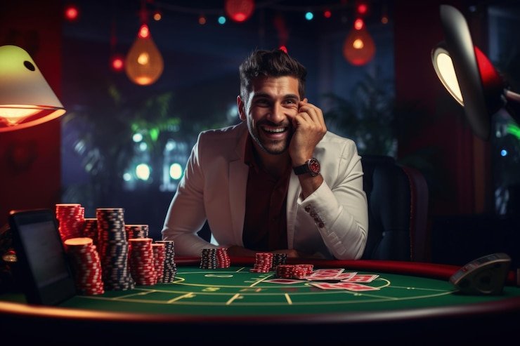 Seorang pemain menggunakan smartphone menikmati live casino online dengan dealer profesional